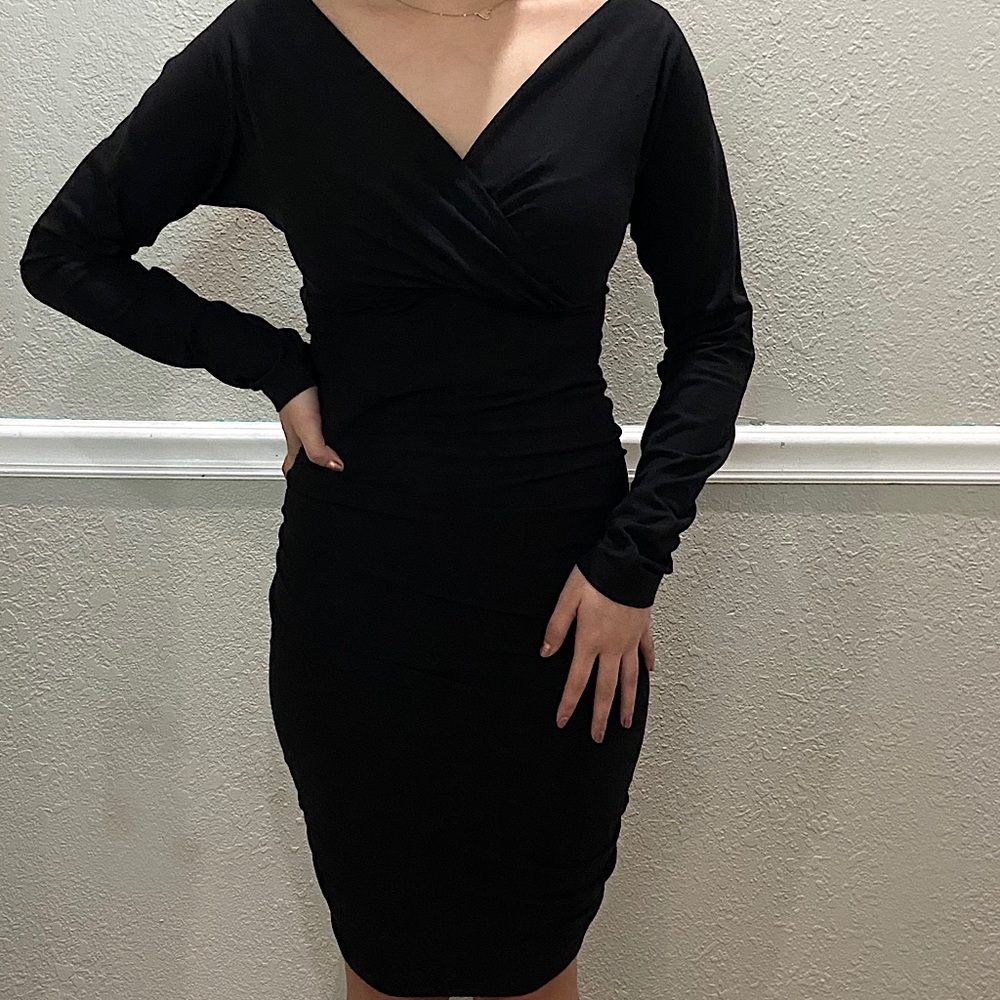 Vintage Fitted Black Dress w criss cross back
